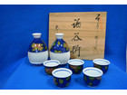 波佐見焼 白磁網目焼 酒器揃 徳利2本・お猪口5客 紫陽花絵 西浦
