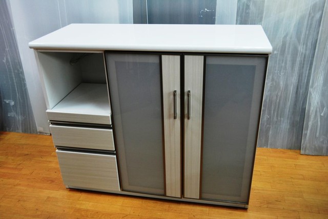 ニトリ キッチンカウンター ポスティア120 レンジ台 キャビネット 食器棚 ホワイト 中古品（食器棚・キッチンボード）の買取価格 （ID