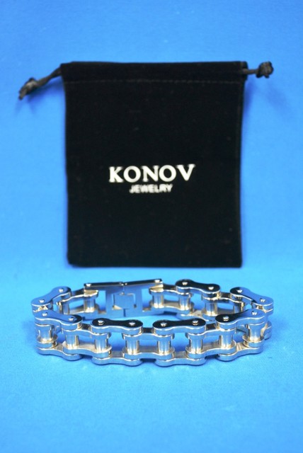KONOV コノヴ ジュエリー メンズ ステンレス製 バイクチェーン バングル ブレスレット 保存袋