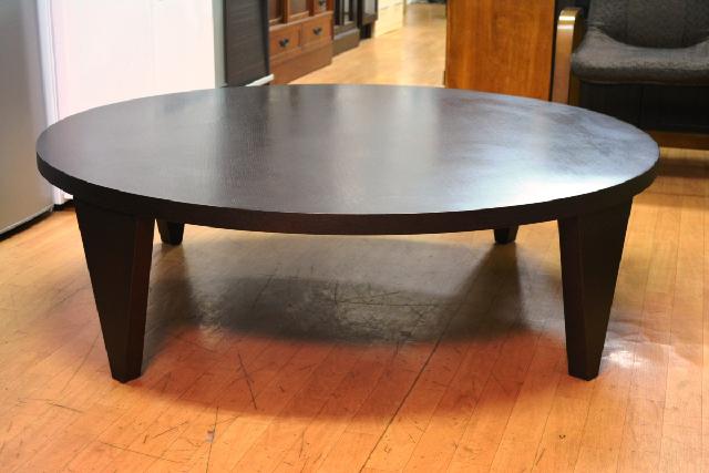 大型 木製 折畳座卓 円卓 ちゃぶ台 丸テーブル ダークブラウン 1200×350 中古品