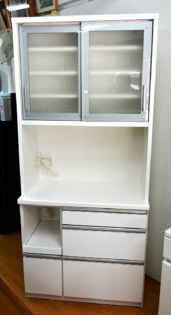 松田家具 キッチンボード レンジダッシュ ホワイト 食器棚 W900㎜ 上部 