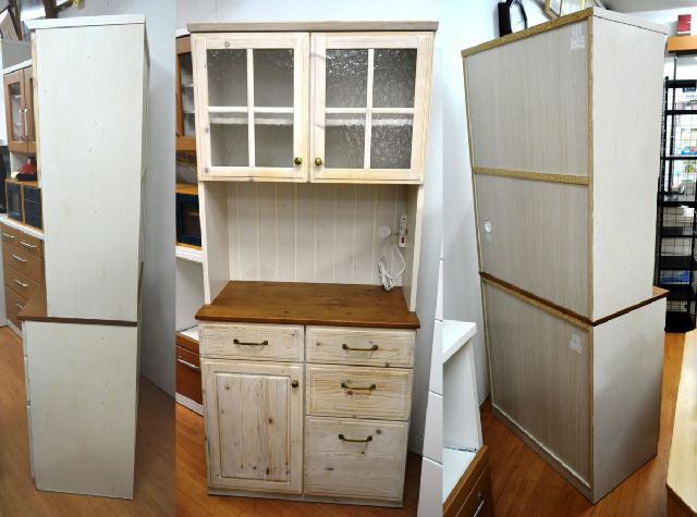 ニトリ キッチンボード 食器棚 シナモ80 W80cm ホワイト フレンチ 