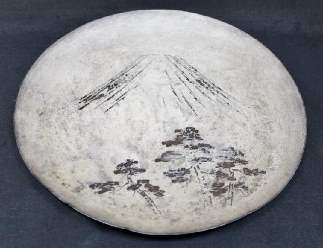 純銀刻印 在銘 平松宏春 約296g 富士山 南鐐皿 銀皿 シルバープレート 飾り皿 中古品