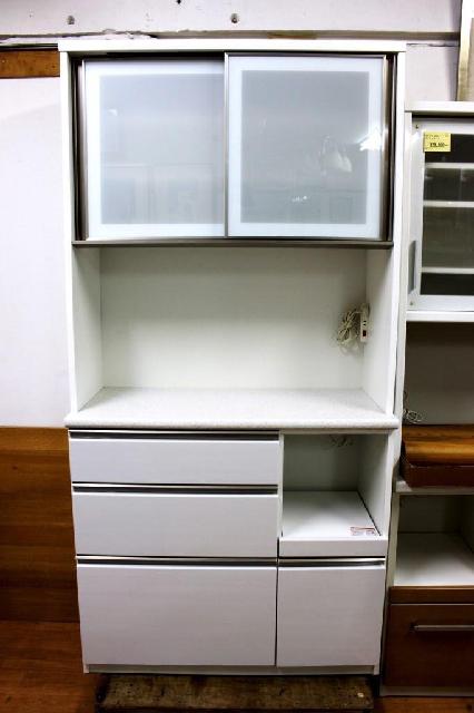 美品 ニトリ キッチンボード 食器棚 アルミナ2 W100cm ホワイト シンプル モダン 中古品 
