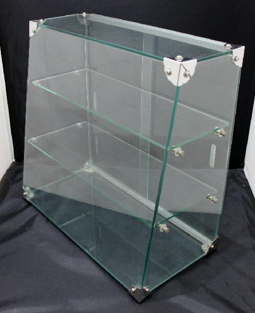 レトロ 昭和 卓上型ガラスケース 三段 コレクションケース ガラス引き戸 飾り棚 キュリオケース