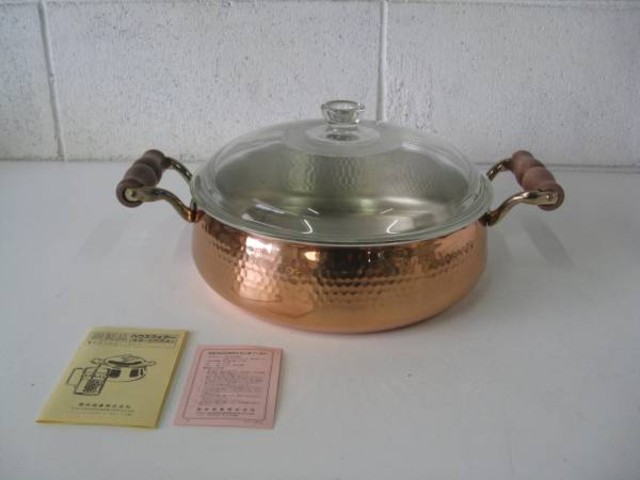 銅製ハンマード両手鍋 ガラス蓋付き NOAHBRASS 真鍮 銅鍋 両手鍋・片手