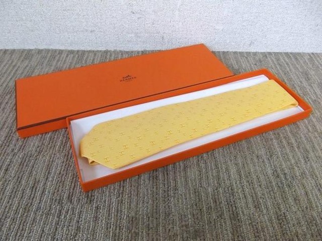HERMES エルメス/ネクタイ/黄色/イエローｘ全面Ｈロゴマーク