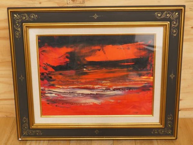 大和田明代 油彩 「夕映え」 P8号 風景画 真作 美術品・絵画 （ その他