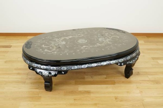 壷命山作 螺鈿細工 鳳凰図 漆塗り 座卓 テーブル 机 家具 （ テーブル