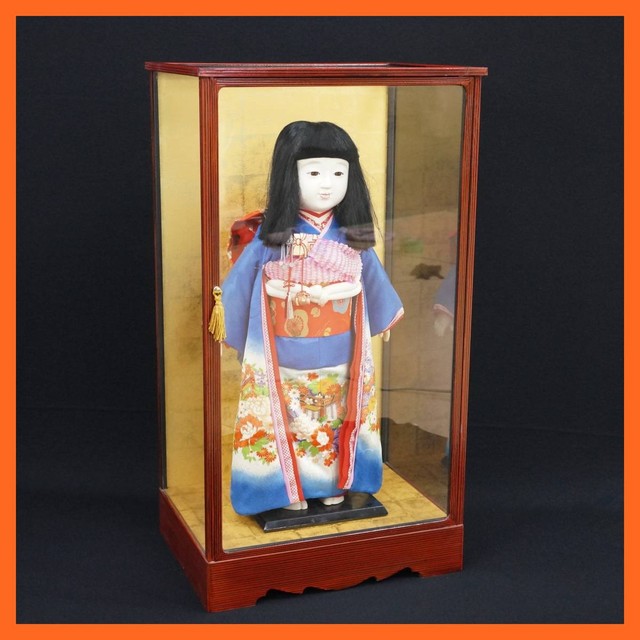 日本人形 市松人形 立像 ガラスケース付（民芸品）の買取価格 （ID 