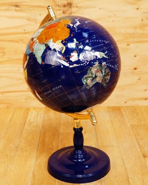高級地球儀 螺鈿細工 天然石 象嵌 約H63cm 美品   