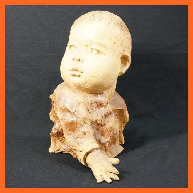 備前焼 木村玉舟作 ちか ちかこ 赤子 赤ん坊 幼児 胸像 高さ約29.0cm オブジェ 置物