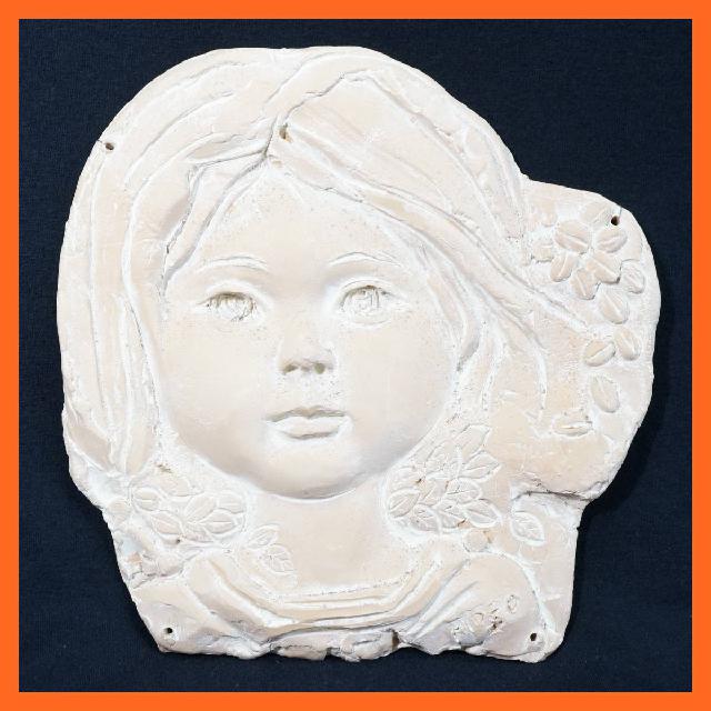 備前焼 木村玉舟作 HiDEO 少女 女の子 陶板 約27.0×28.5cm 壁飾り 壁掛け