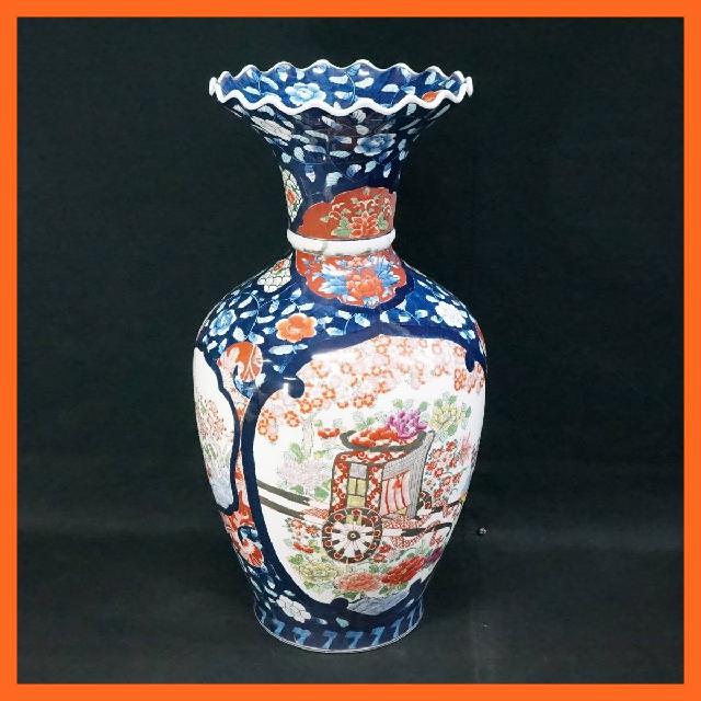 有田焼 金龍窯 博山作 染錦 御所車 花鳥図 大花瓶 高さ約75.5cm