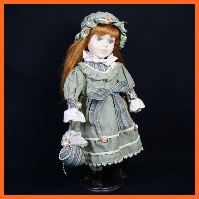 ビスクドール 西洋人形 高さ約40cm スタンド付き 少女 ワンピース 帽子 コレクション