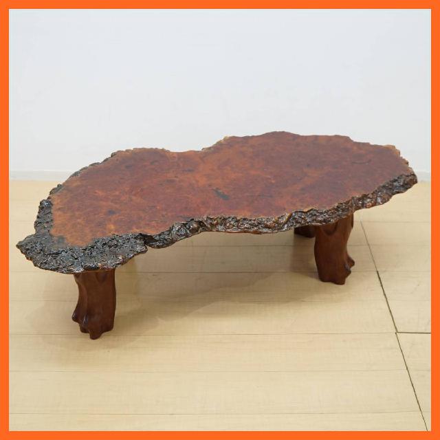 高級銘木 唐木 玉杢 花梨 一枚板 座卓 約120.3×62.3cm 茶道具 天然木 カリン ローテ