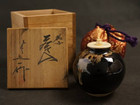 初出 茄子 茶入 桶谷定一作 象牙蓋付 共箱有  アンティークの詳細ページを開く