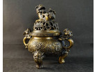 銅製 三ツ足獅子 香炉 宣徳 在銘 茶道具