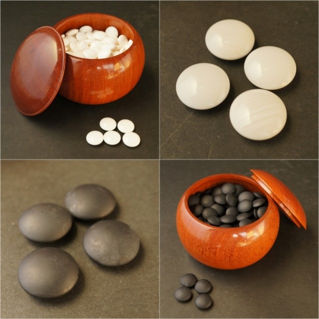 囲碁 本蛤白/那智黒石 碁石 厚さ10mm 碁笥有り　娯楽