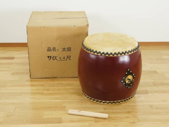 和楽器 長胴太鼓 1.4尺 耳無し 撥/バチ付  楽器