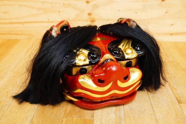 漆芸 獅子頭 獅子舞 漆塗り 木彫り 置物