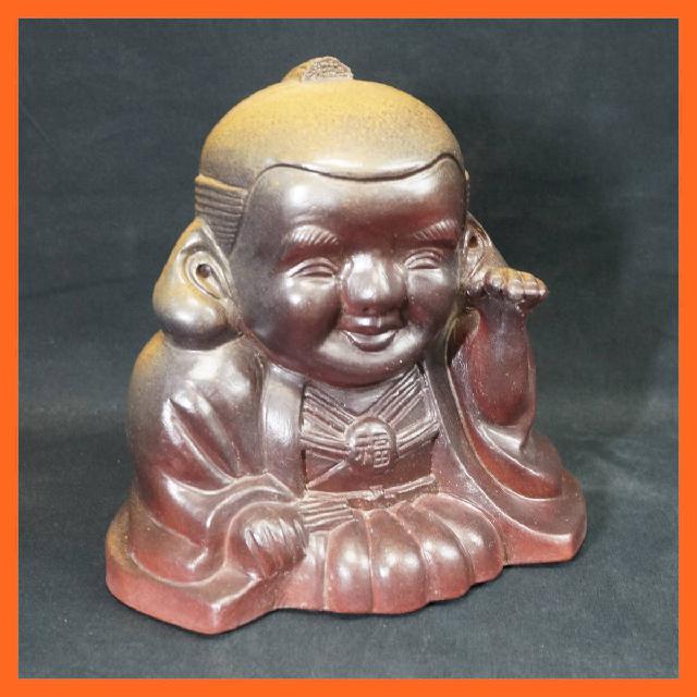 備前焼　福助　置物　縁起物　高さ約16.5㎝　在銘　V　9094 備前焼 吉延英秀造 叶福助 置物 幅約22cm 高さ約20.5cm 福助 福まねき