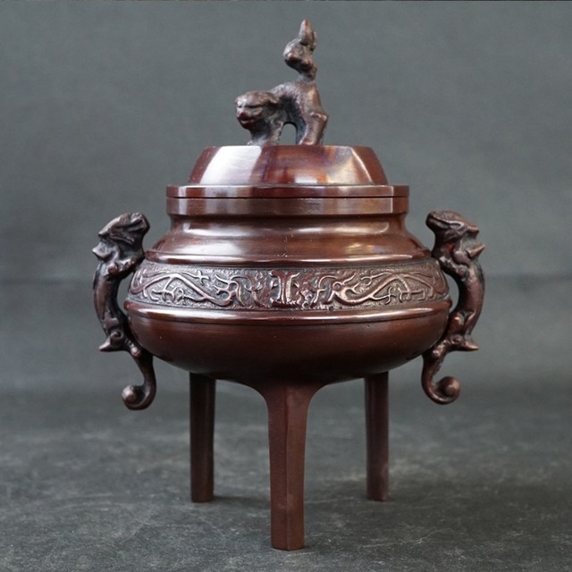 銅製:獅子蓋龍脚香炉 銅製:獅子蓋龍脚香炉 銅製:獅子蓋龍脚香炉 Yahoo!オークション - 伝統工芸