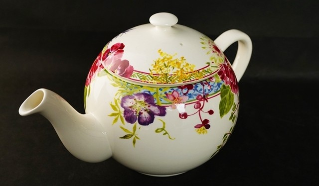 Gien/ジアン ティーポット プレート 花瓶 3点 高級ガラス・陶磁器