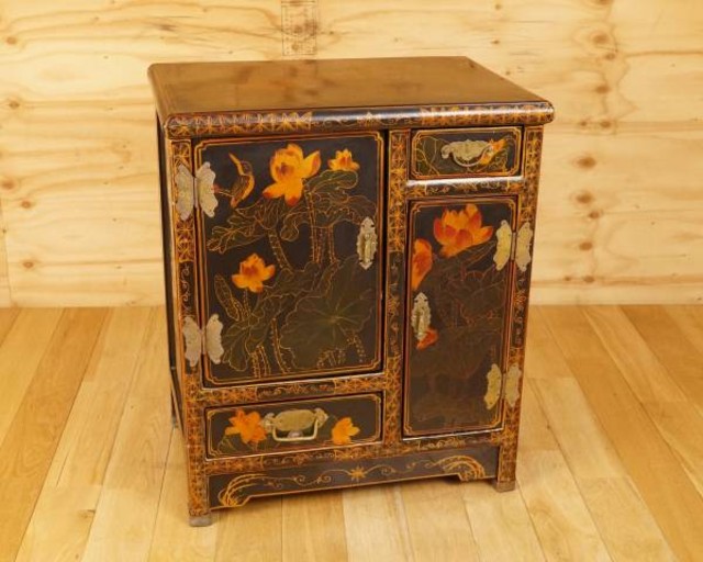 漆芸 漆塗り 花鳥図 小箪笥 収納棚 和家具