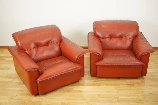 ⚠️引取り価格　オイルレザー本革　FUJI FURNITURE 富士ファニチア 総本革 ライオンカーフ 1P ソファ 2点セット明治製革