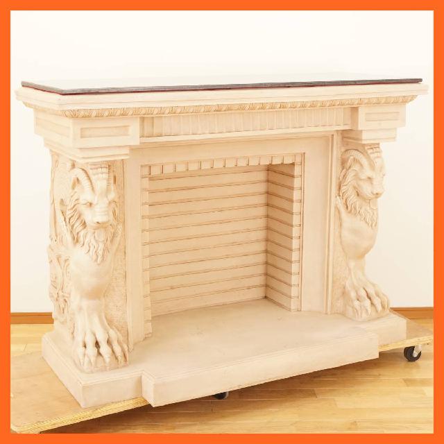 石膏 重厚 マントルピース ライオン 有翼の獅子 暖炉棚 飾台 インテリア直接引取