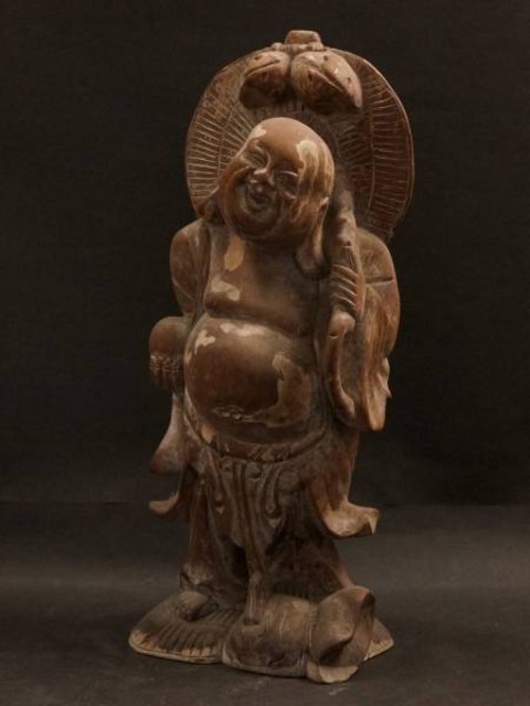 七福神 布袋尊 木製 彫刻 置物 約36.5cm 木彫り   