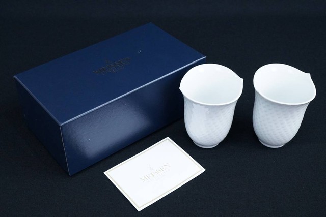 MEISSEN マイセン 波の戯れ ホワイト ペア タンブラー （ 西洋陶磁器