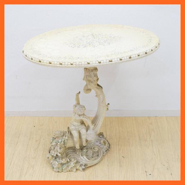 クラシカル 楕円 彫刻入り コラムスタンド フラワースタンド 花台 オブジェ 飾り台 サ