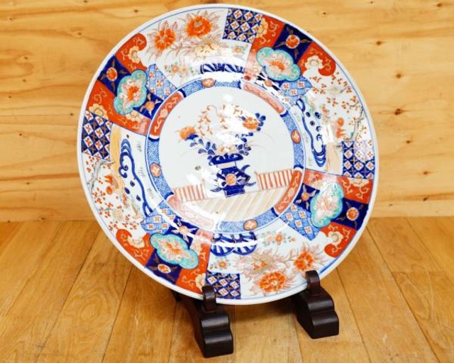 有田焼 花鳥紋 飾り皿 大皿 Φ44.5cm 台付き   