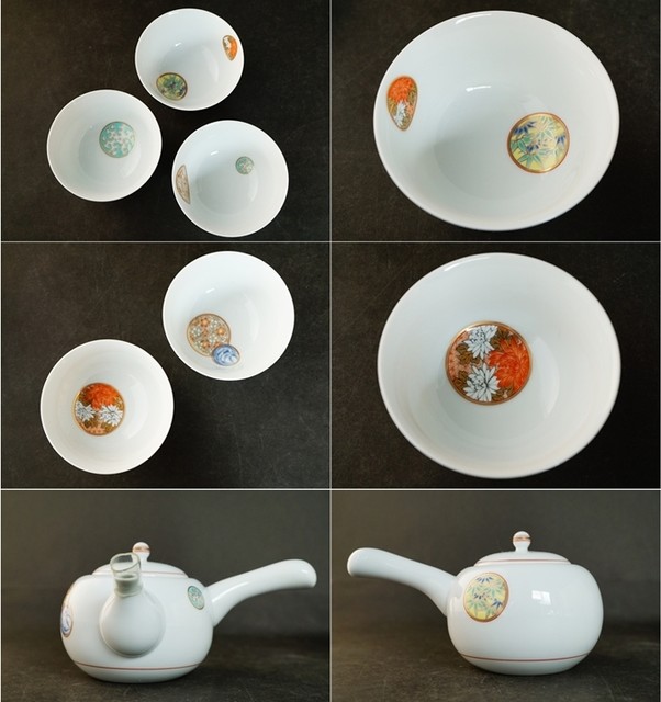 深川製磁 寿赤絵 急須 茶器揃 湯呑五客 セット 高級ガラス・陶磁器