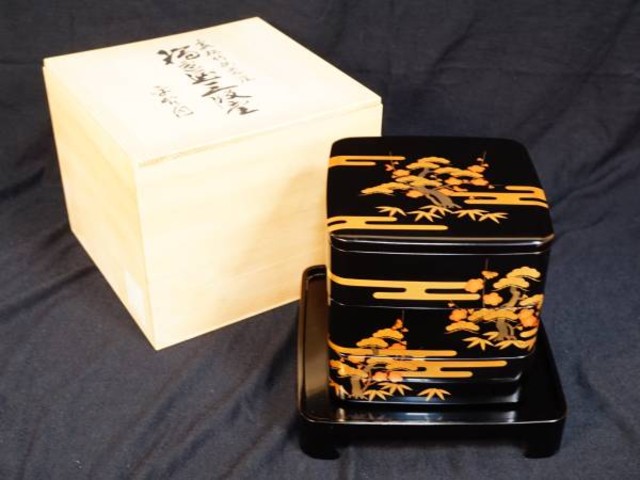 会津塗、松竹梅蒔絵、御重箱
