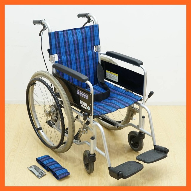 カワムラ KAWAMURA アルミ製 車椅子 介助用 KAJ102SB 介助ブレーキ付 紺チェック