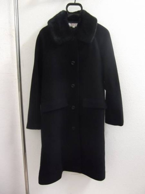 ELLE/エル ファー付ウールコート ロング 紺
