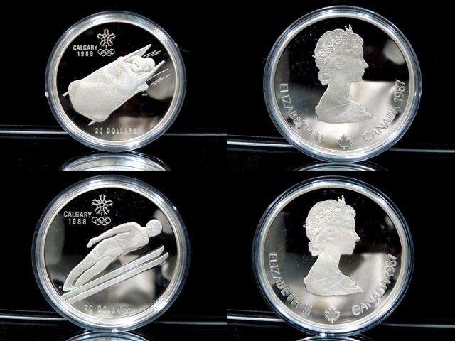 1988年　カルガリー冬季五輪　記念銀貨　20ドル2枚　エリザベスコレクション 1988年 カルガリー冬季五輪 記念銀貨 20ドル2枚 エリザベス