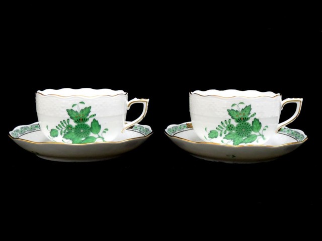 【買取専門店よろずやあびこ店】【22651】ヘレンド アポニー グリーン カップ&ソーサー 