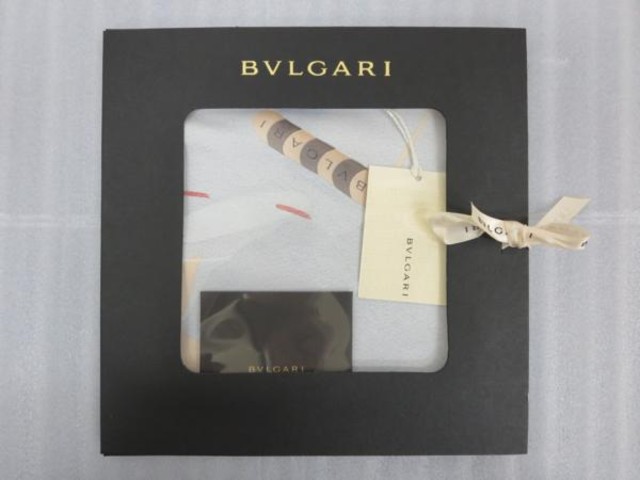 BVLGARIブルガリ★シルクスカーフ 青系 88×88★大判