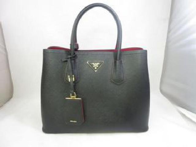 PRADA プラダ ダブルバッグ サフィアーノ ブラック/レッド 1BG887 黒 x 赤