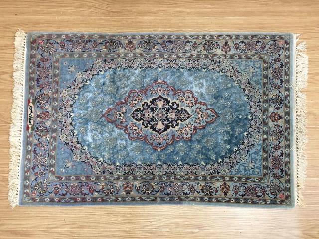 ペルシャ絨毯 イスファハン産 サイン有 ウール シルク 玄関マット ラグ 70×110cm