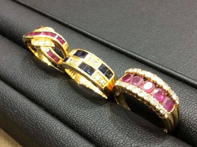 宝石 K18 金 ルビー メレダイヤ リング 3点 高く ジュエリー 買取 埼玉県 吉川市