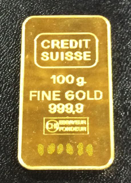 本日 純金 インゴット 1g 8365円 CREDIT SUISSE スイス銀行 100g