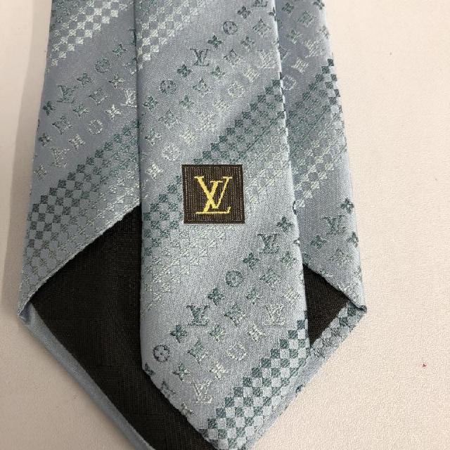 LOUIS VUITTON ルイ・ヴィトン モノグラム ストライプ シルク ネクタイ 水色