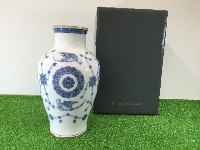 大倉陶園 花瓶 木箱付き 大倉陶園 花瓶 木箱付き 美品 木箱付き 大倉陶園 ブルー