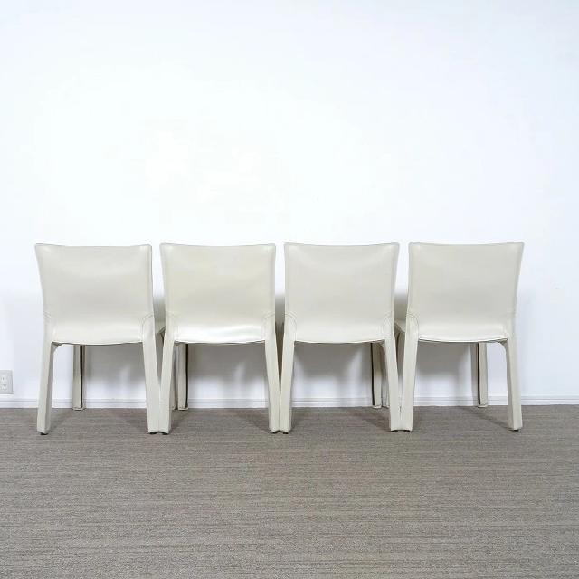 Cassina カッシーナ 412 CAB キャブ アームレスチェア 4脚セット アイボリー本革