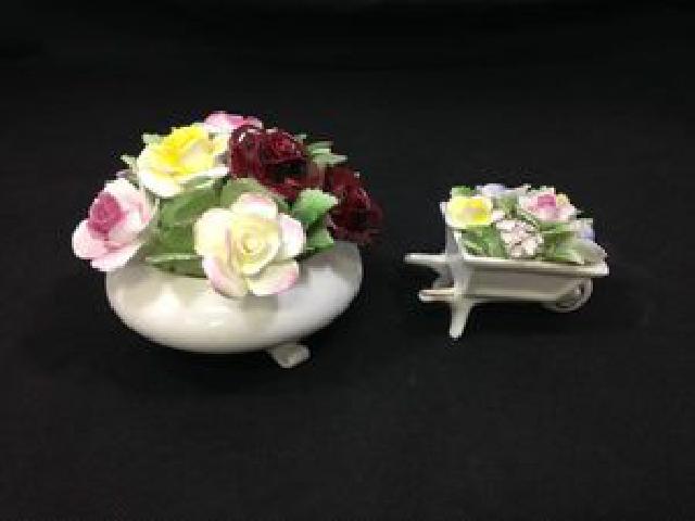 ROYAL DOULTON 陶花 2個セット フラワーバスケット 手押し車